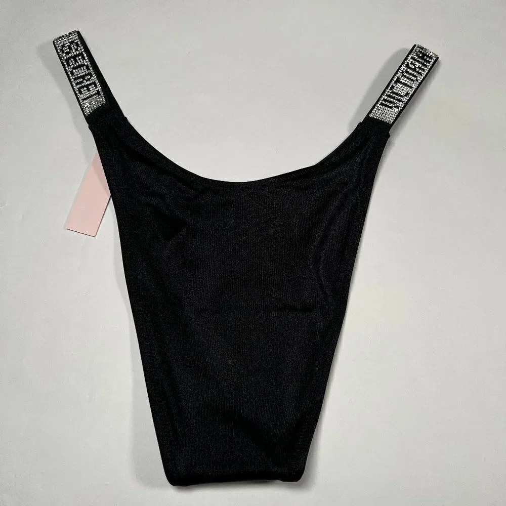 Victoria Secret 34A S Bombshell Push Up Top Bikini Set Shine Strap LOGO Black